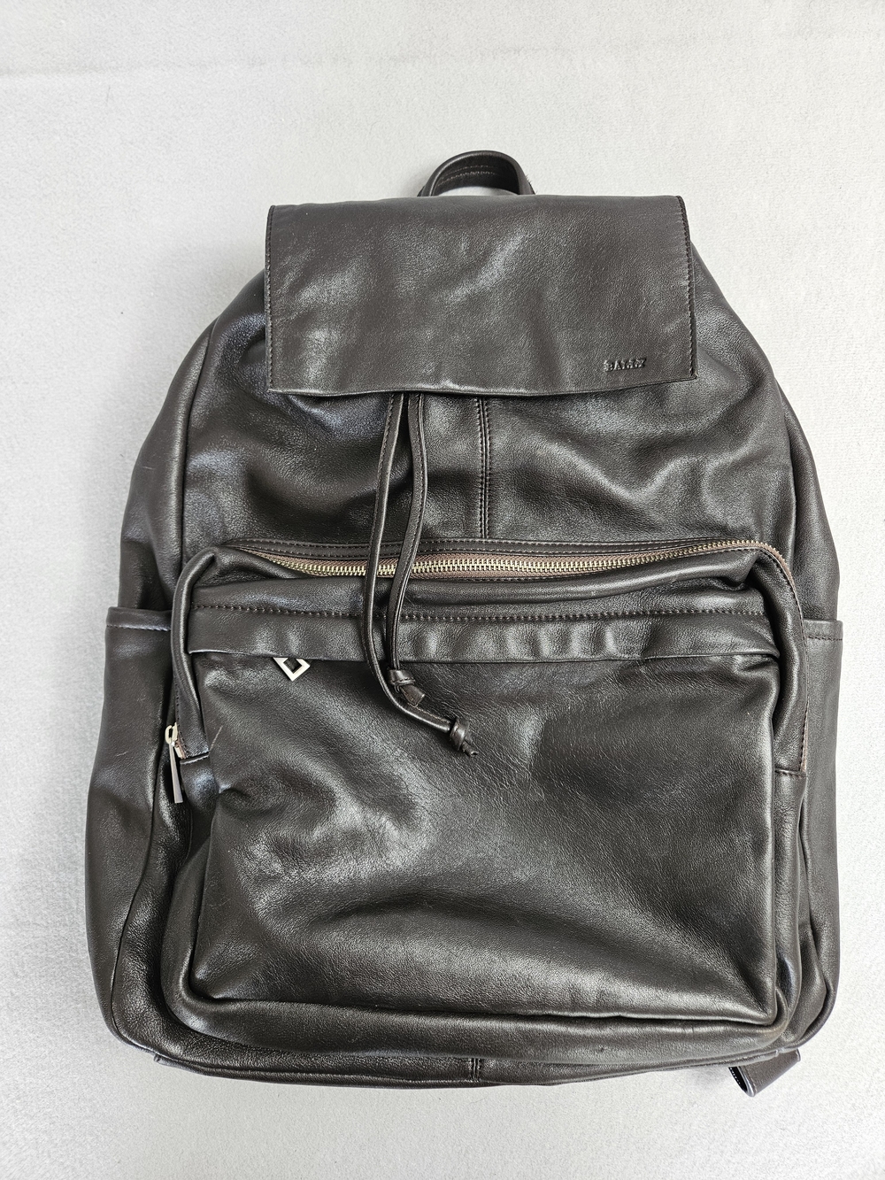Bally Vintage Brown Leather Backpack Red White Stripe Straps Italy